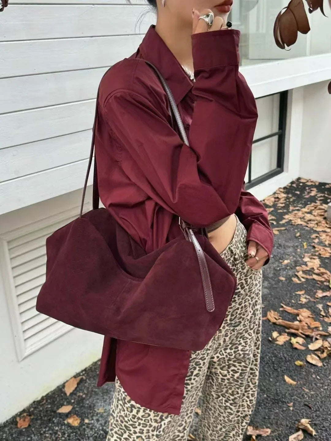 European and American Style 100% Natural Suede Cow Leather Tote | Huge Luxury and Lazy Commuting - view 7