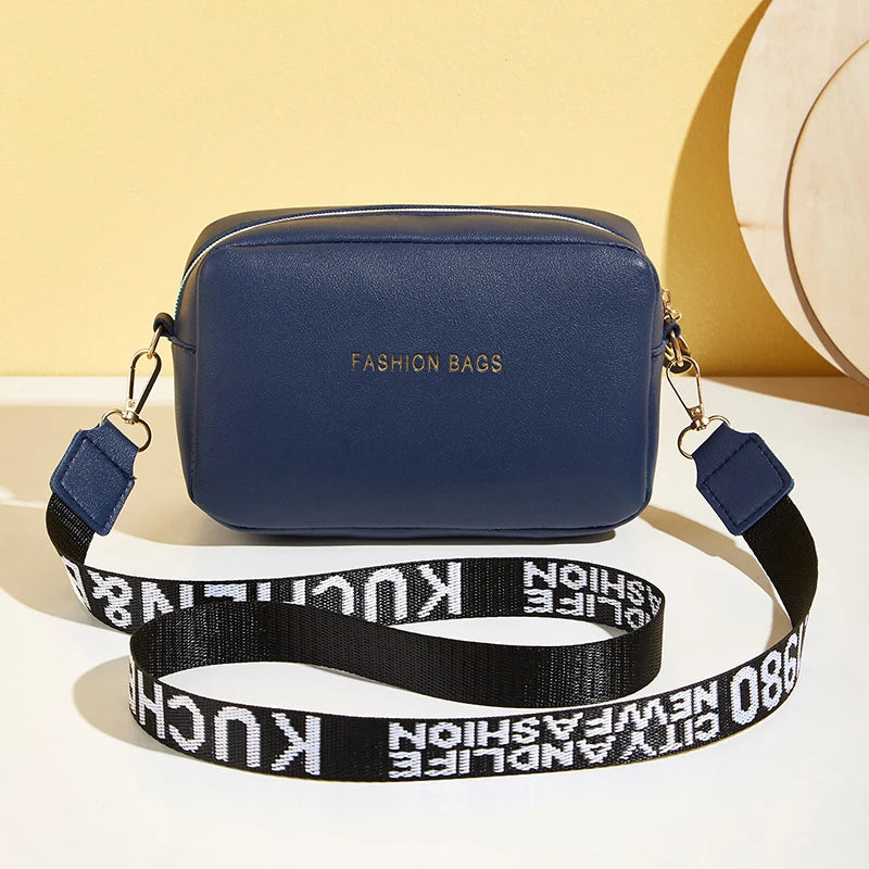 PU Leather Solid Square Bag | Soft Fashion Letter Strap Crossbody Messenger Bag Luxegan