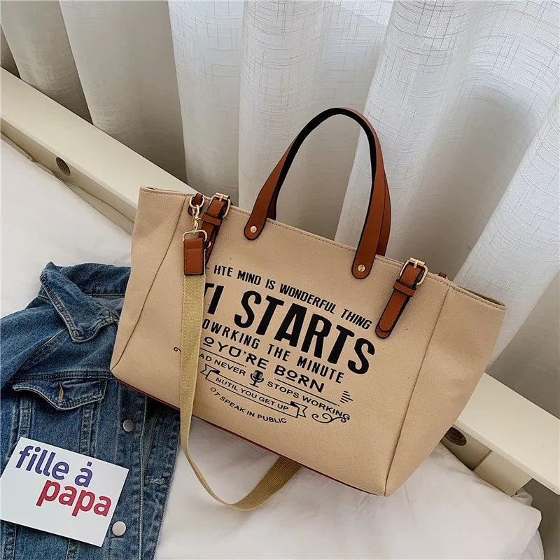 Casual Letter Design Canvas Tote | Soft Large Capacity Shoulder Bag Luxegan
