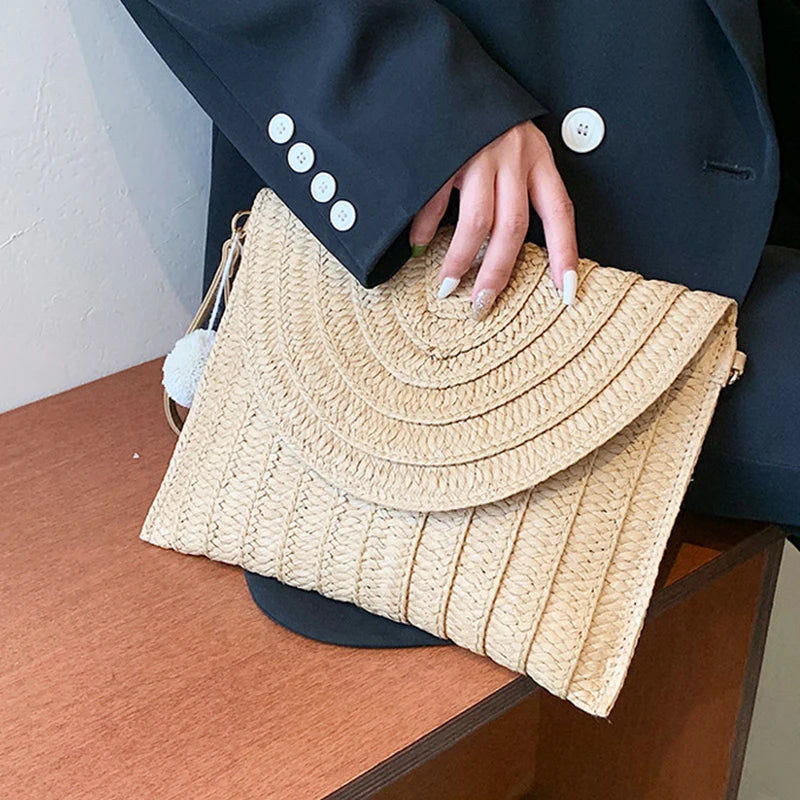 Summer Woven Braided Handbag | Handmade Envelope Shoulder Bag & Beach Tote Luxegan