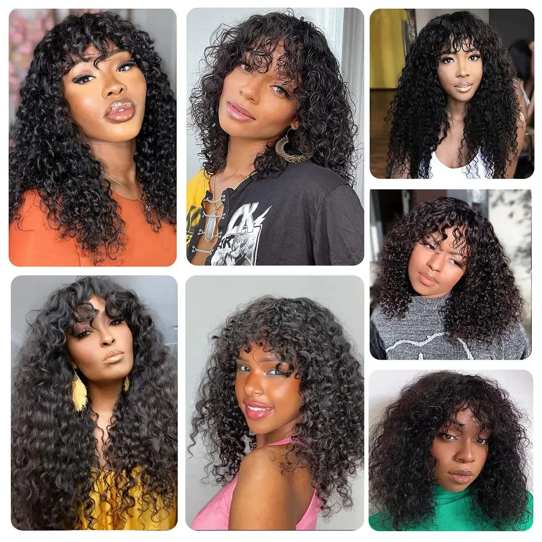Long Water Wave Human Hair Wig with Bangs | Fully Machine-Made Glueless Malaysian Curly Style Wig | 100% Brazilian Remy Human Hair Fringe Wig for Women Luxegan