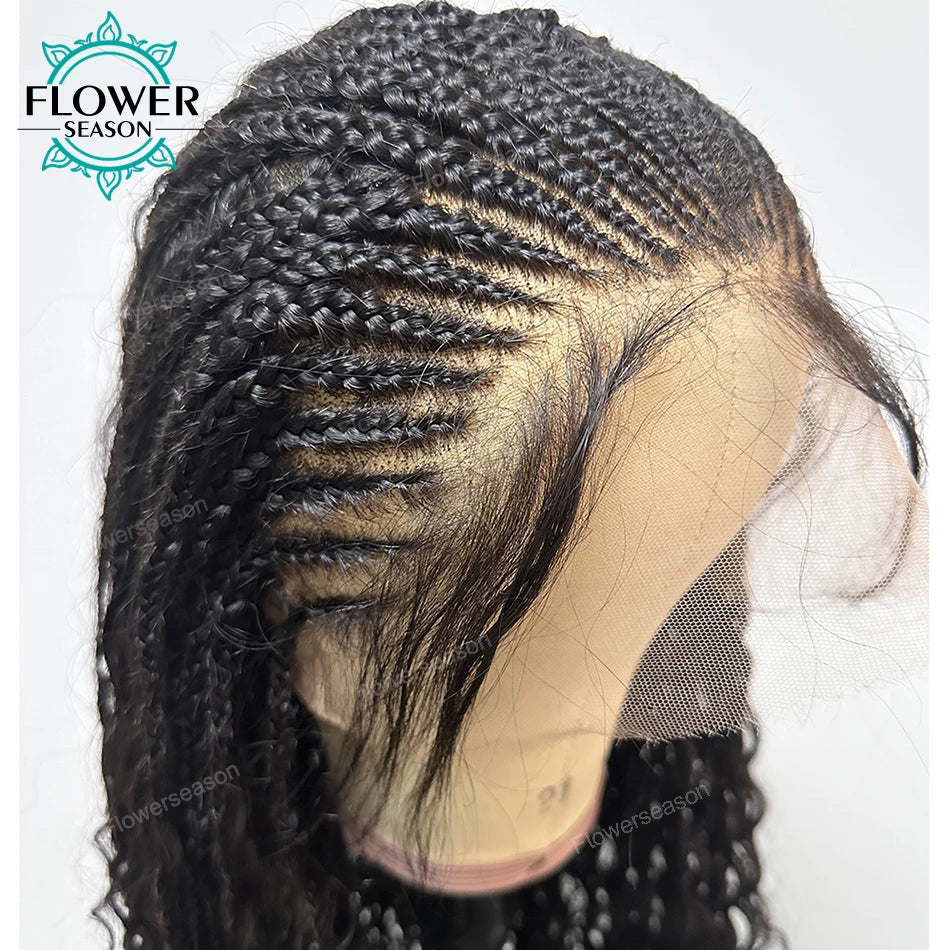 300% Density Human Hair Boho Box Braids Wig | Curly Ends | Full Lace | Baby Hair | Knotless Goddess Braids Luxegan