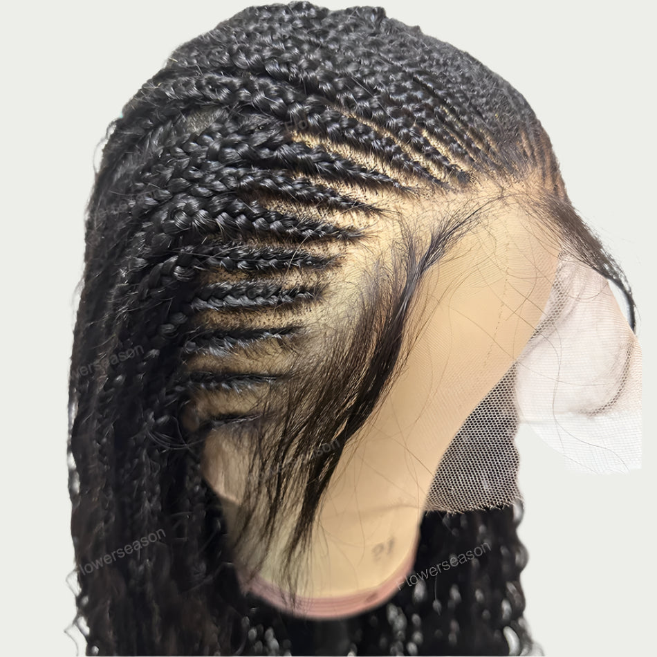 300% Density Human Hair Boho Box Braids Wig | Curly Ends | Full Lace | Baby Hair | Knotless Goddess Braids Luxegan
