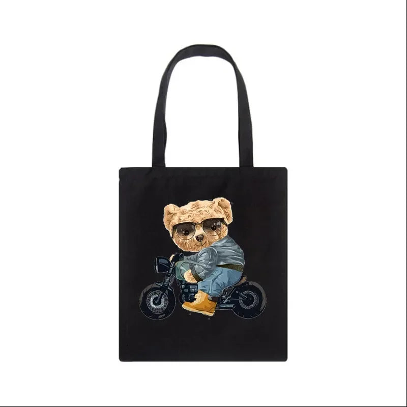 Fashion Bear Print Eco Women Shoulder Bags | Female Handbag Canvas Shopping Bag | Casual Large Ladies Travel Totes Bags Luxegan