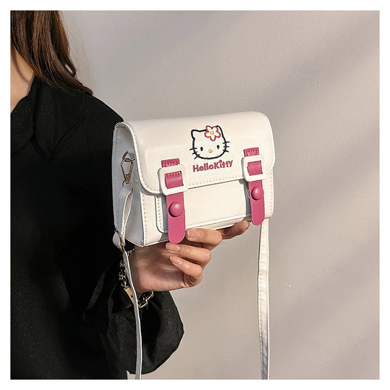 Sanrio Kawaii Hello Kitty My Melody Kuromi Cinnamoroll Square Shoulder Bags | PU Cartoon Fashion Simple Satchel Crossbody Bag (Gift) Luxegan
