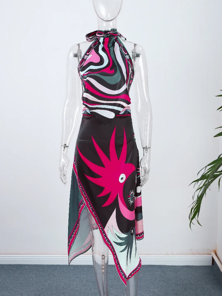 Print Square Neck Patchwork Detail Regular Fit A-Line Ankle-Length Dress – Available as Dress or 2-Piece Set with Cape Top, Summer Luxegan