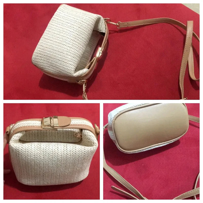 Bohemian Small Knitting Straw Bucket Bag | Casual Summer Crossbody Luxegan