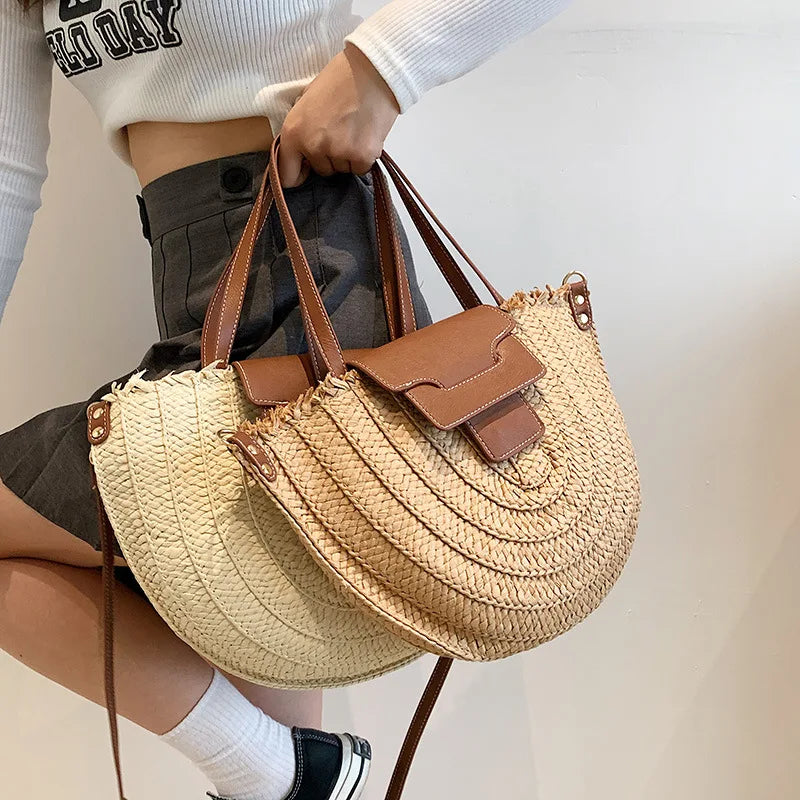 Designer Woven Straw Tote | Large Capacity Beach & Shopper Bag Luxegan