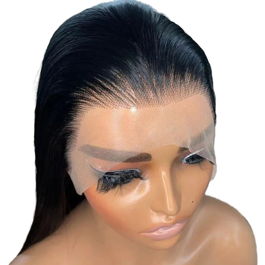 Long Jet Black Silky Straight Futura Synthetic 13x4 Lace Front Wig - 150% Density Glueless Pre-Plucked Hairline Wig - Japan Heat-Resistant Fiber Free Part Wig for Black Women (#1 Black) Luxegan