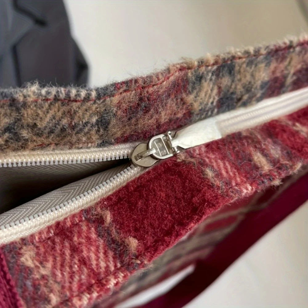 Retro High-End Plaid Large Capacity Shoulder Tote Bag for Women | Durable Woolen-Look Polyester for Autumn/Winter Luxegan