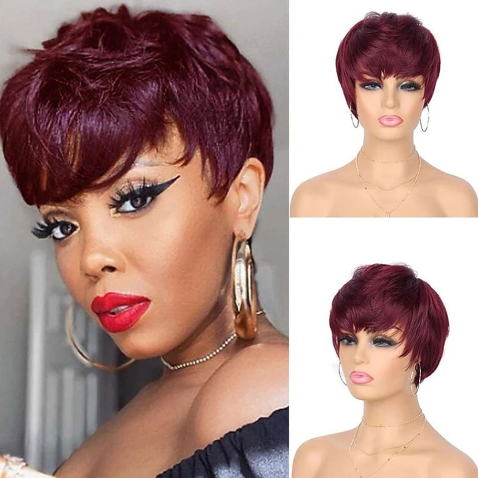 613 Honey Blonde Pixie Cut Straight Wig with Bangs | Glueless Peruvian Remy Human Hair Luxegan