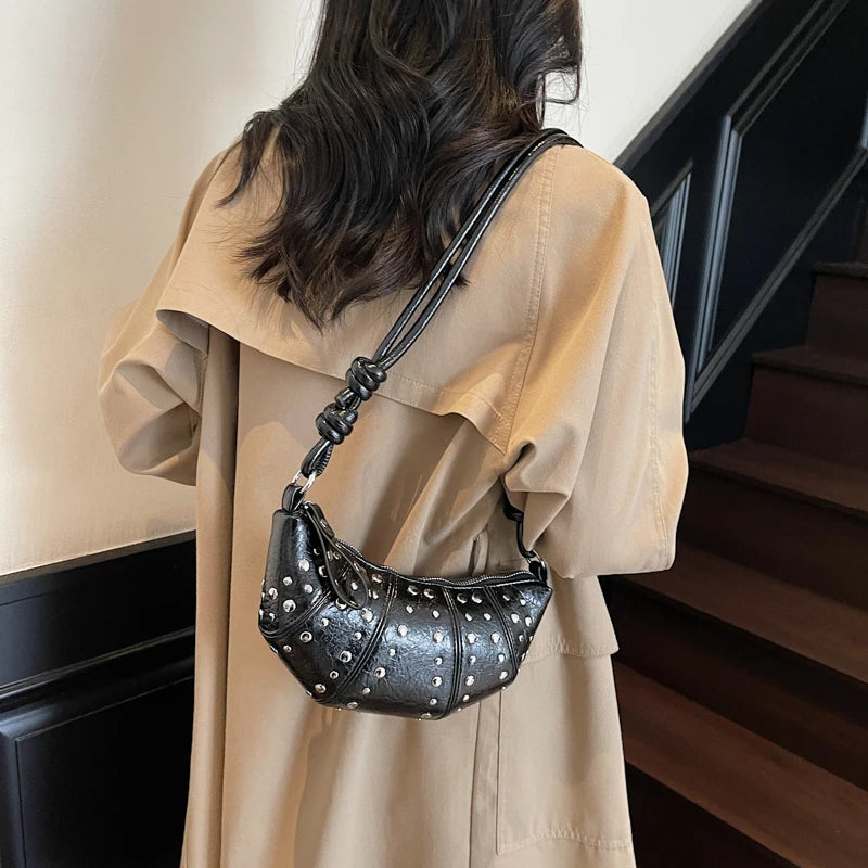 LEFTSIDE Rivets Design PU Leather Underarm Bags for Women 2025 New Punk Style Trend Female Shoulder Crossbody Bag Handbags