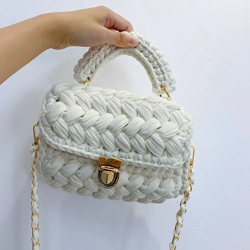 DIY Fashion Knitted Rope Woven Tote | Casual Chain Shoulder Bag Luxegan