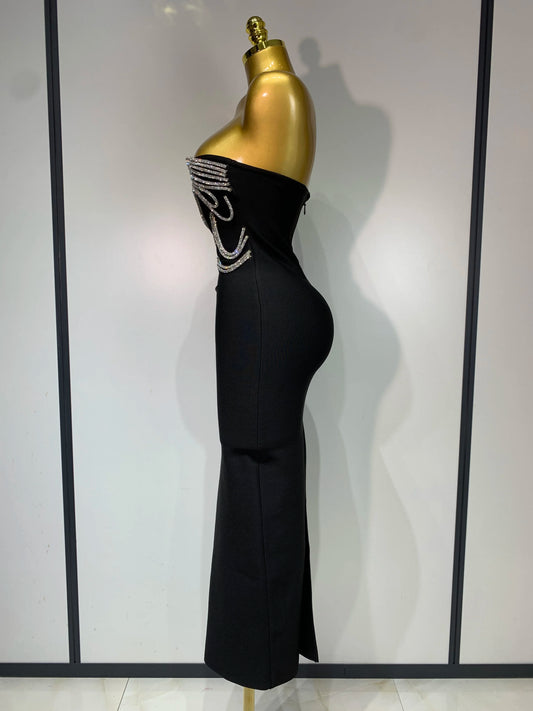 Strapless Bandage Bodycon Dress – Diamond Lines, Ankle-Length Evening Dress Luxegan