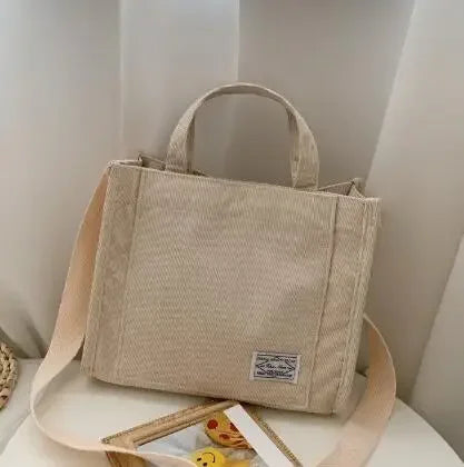 Simple Corduroy Tote Bag | Fashionable Large Capacity Handbag Luxegan