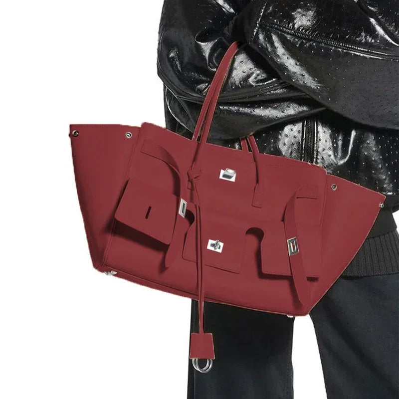Luxury Wings Style Synthetic Leather Shoulder Bag,Large Capacity Commuting Women Tote Bag,Punk Buckle Simple Versatile Handbag