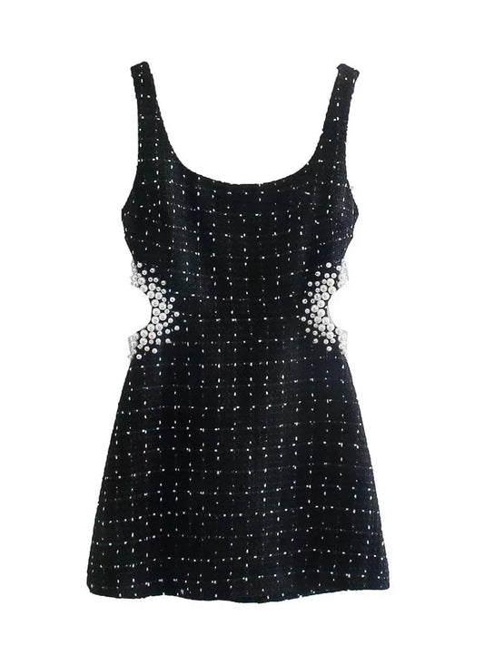 Hollow-Out Square Neck Spaghetti Strap Mini Dress – Zipper Back, A-Line, Summer Luxegan