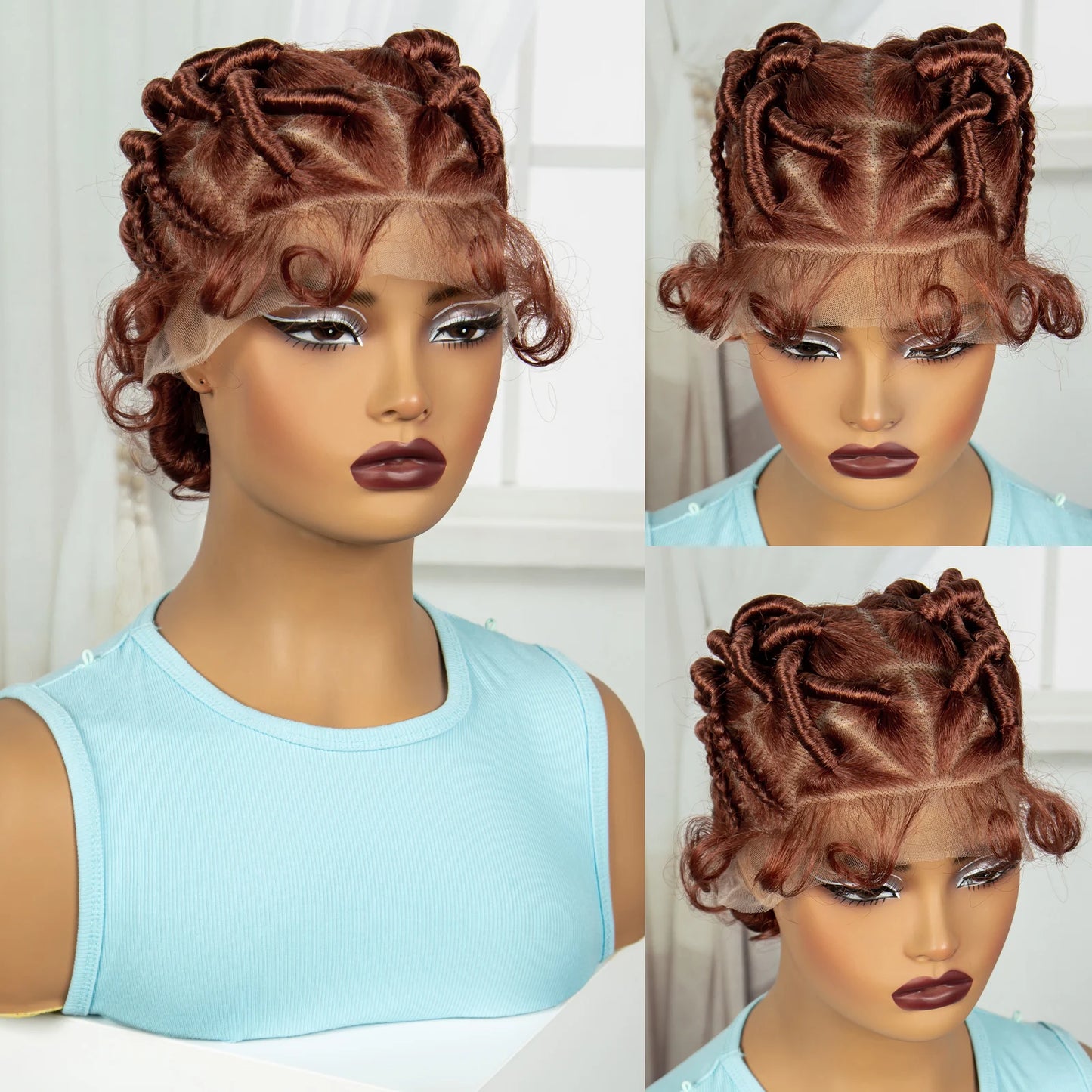 613 Blonde Short Handmade Bantu Knotless Braids Wig | Full Lace Luxegan