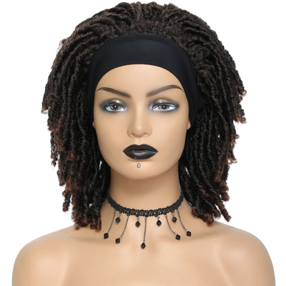 Soft Faux Locs Headband Wig - 6 Inch Ombre Dreadlock Wig for Black Women - Curly Braided Synthetic Wig with Headband - 1B, Burgundy, 27, 30, 613 Options Luxegan