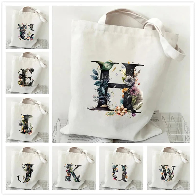 Harajuku Letter & Flower Canvas Tote | Eco Reusable Shopping Bag Luxegan
