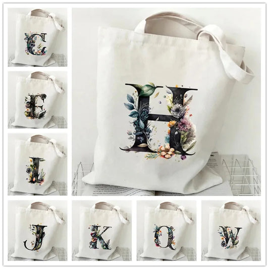 Harajuku Letter & Flower Canvas Tote | Eco Reusable Shopping Bag Luxegan