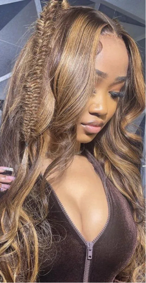 250% Density Highlight Body Wave HD Lace Wig | Sophisticated 13x6 Transparent Full Lace & Frontal | Elegant "Brazilian Remy" 26+ Inch Silhouette | "Dignified" Melt-Skin Ombre Colored Human Hair for Radiant Versatile Styling Luxegan