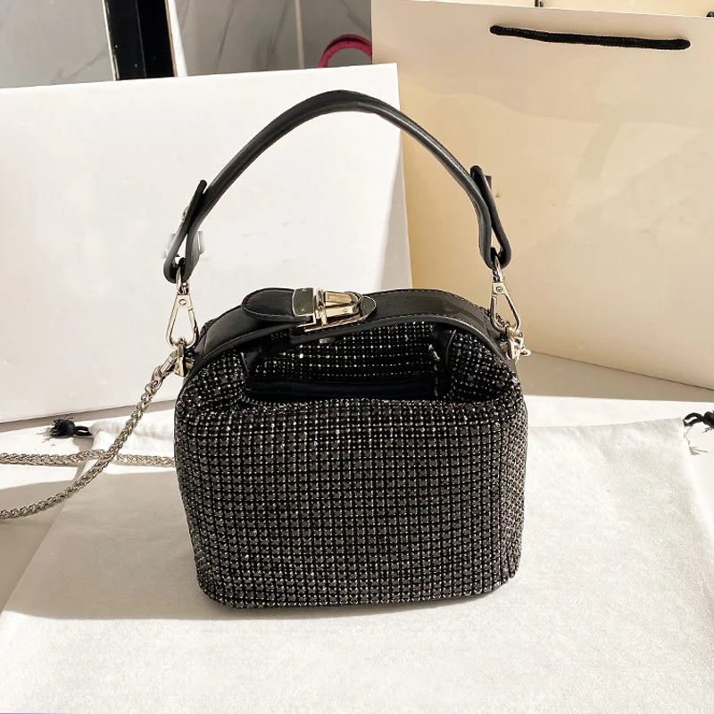 Luxury Rhinestone Box Clutch | Designer Silver Evening Bag Luxegan