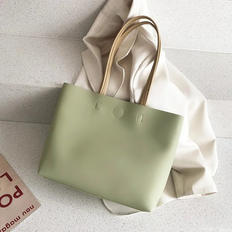 Women's Large Capacity PU Leather Tote Bag | Versatile Handbag Crossbody & Simple Shoulder Messenger Bag Luxegan