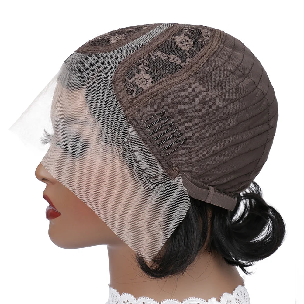 Asymmetrical Side-Part Straight Pixie Bob Wig | 13x1 Transparent Swiss Lace Frontal Wig | 100% Brazilian Remy Human Hair Short Straight Pixie Cut Wig for Women (Natural Black) Luxegan