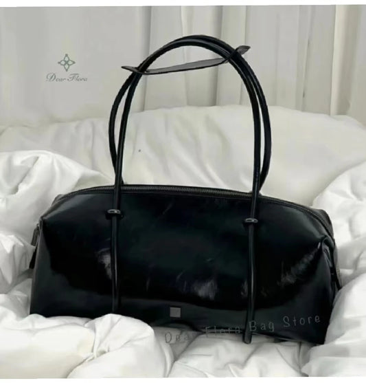 Y2K Retro "Spicy Girl" Motorcycle Handbag | Large Capacity Boston Pillow Bag | Vintage Cyber-Punk Shoulder Tote | High-Street Fashion Faux Leather Underarm Bag with Rivet Details Luxegan