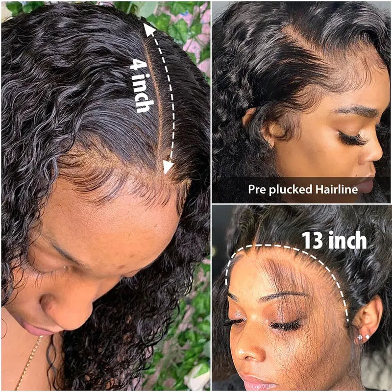 Water Wave Short Bob Lace Wig | 13x4 Transparent Lace Front & 4x4 Lace Closure Options | 150% & 180% Density Pre-Plucked Brazilian Remy Human Hair Kinky Curly Bob Wig for Women (4-16 Inch) Luxegan