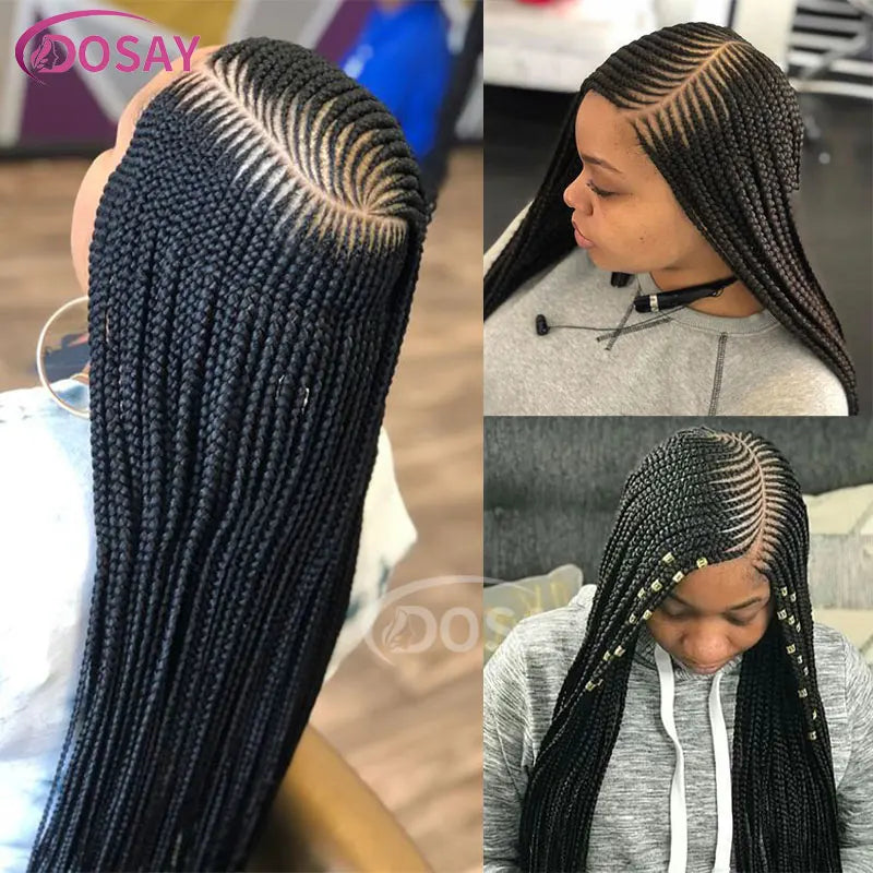 36" Full Lace Frontal Braids Wig Synthetic Side Part Knotless Cornrow Braided Lace Front Wig Twist Braided Faux Locs Braid Wigs Luxegan