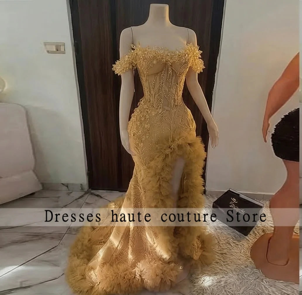 Luxury Pink Diamond Prom Dress | African Women's High Slit Formal Wedding Gown | Exquisite Crystal Beaded Ruffle Evening Dress | Premium Mermaid Floor-Length Sleeveless Robe with Built-in Bra Luxegan
