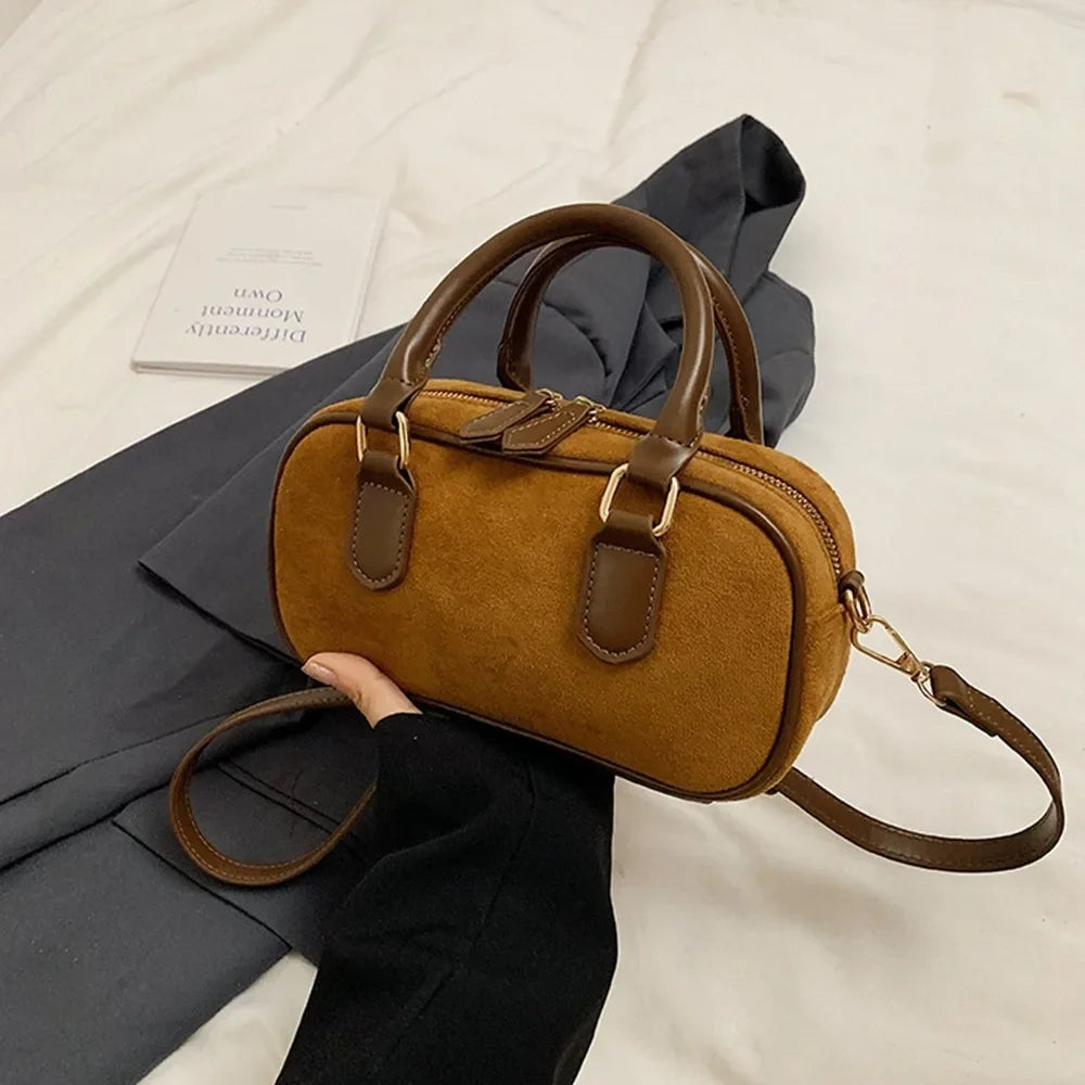 Women’s Fashion PU Leather Bowling Bag | Sophisticated Korean Style Small Square Bag | Large Capacity Solid Color Handbag | Chic Minimalist Shoulder Bag for Daily Shopping Luxegan