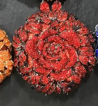 Luxury Diamond Crystal Rose Flower Clutch | Floral Metallic Evening Purse for Weddings & Brides | Sparkling Party Minaudière in Gold, Silver, & AB Diamonds Luxegan