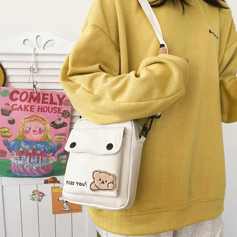 Cute Bear Nylon Bag | Preppy Mini Crossbody & Shoulder Purse Luxegan