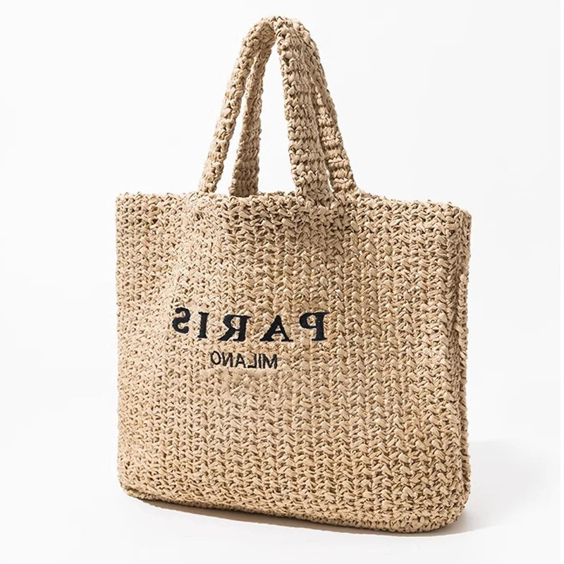 Paper Straw Solid Casual Tote | Soft Large Capacity Handmade Woven Beach Bag Luxegan