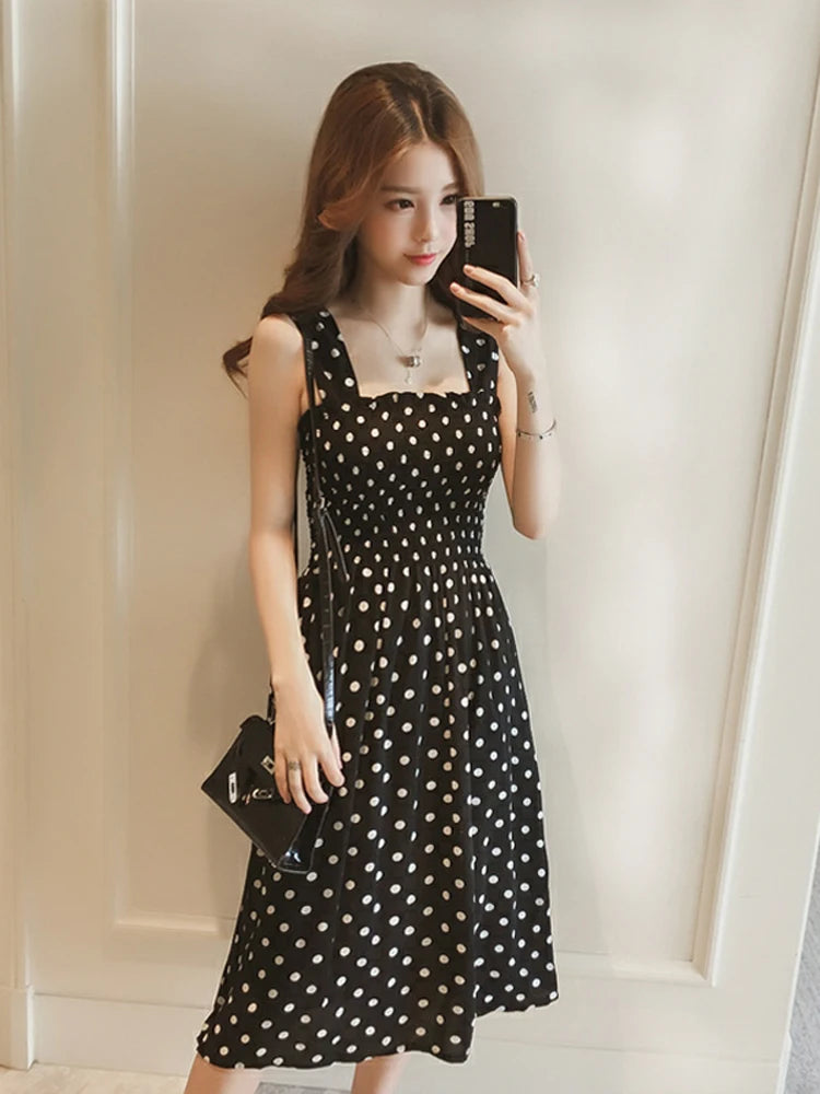 Summer Befree Beach Vintage Dot Camisole Dress | Elegant Ruffle Mid-Calf Maxi Dress | Sexy Strapless Cotton Blend Fit & Flare Vestidos | Casual High-Stretch Plus Size Dress Up to 5XL Luxegan
