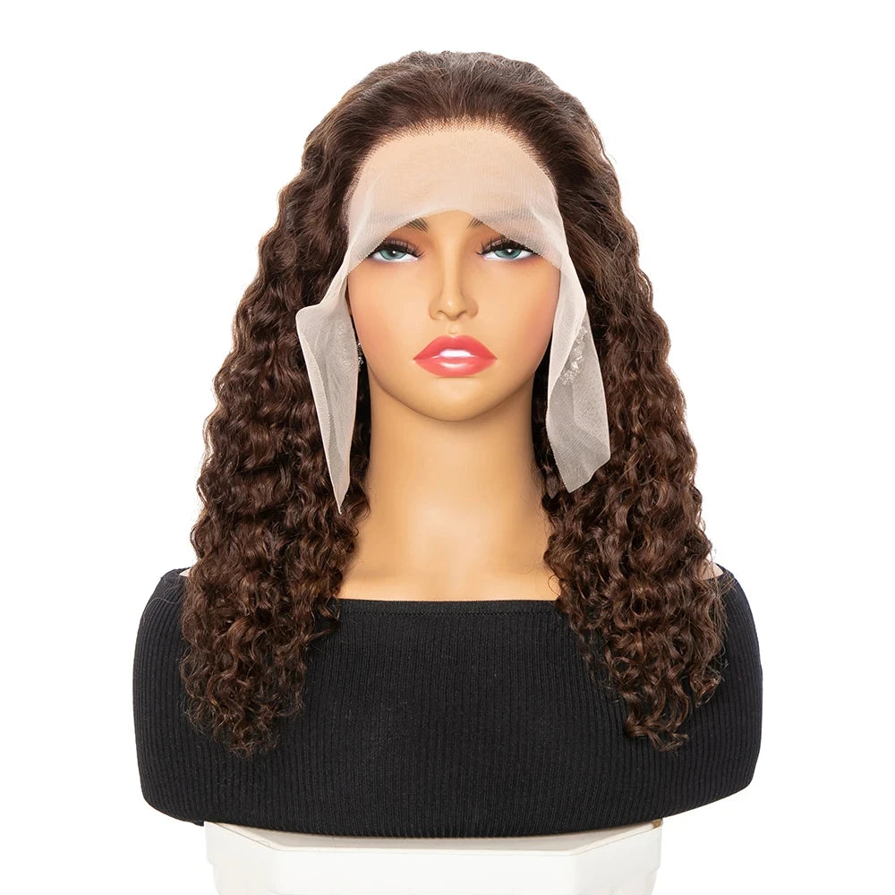 Chocolate Brown Wet and Wavy Short Bob Wig - 13x4 Transparent Lace Frontal Human Hair Wig - Pre-Plucked & Bleached Knots Deep Wave Remy Curly Wig for Women (10-16 Inch, #4 Color) Luxegan