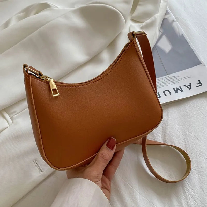 Retro PU Leather Shoulder Bag | Casual Solid Color Underarm Hobo Purse Luxegan