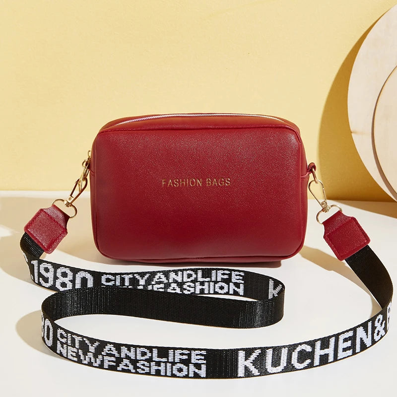 PU Leather Solid Square Bag | Soft Fashion Letter Strap Crossbody Messenger Bag Luxegan