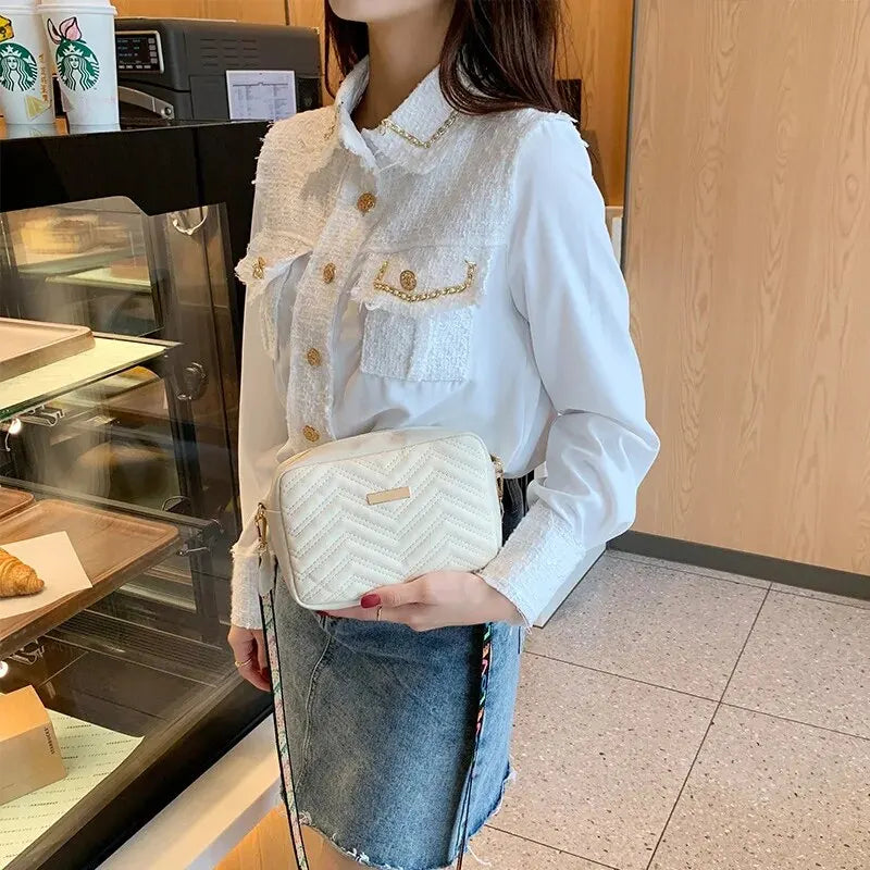 Embroidered Camera Bag | PU Material Casual Small Square Bag & Versatile Shoulder Bag Luxegan