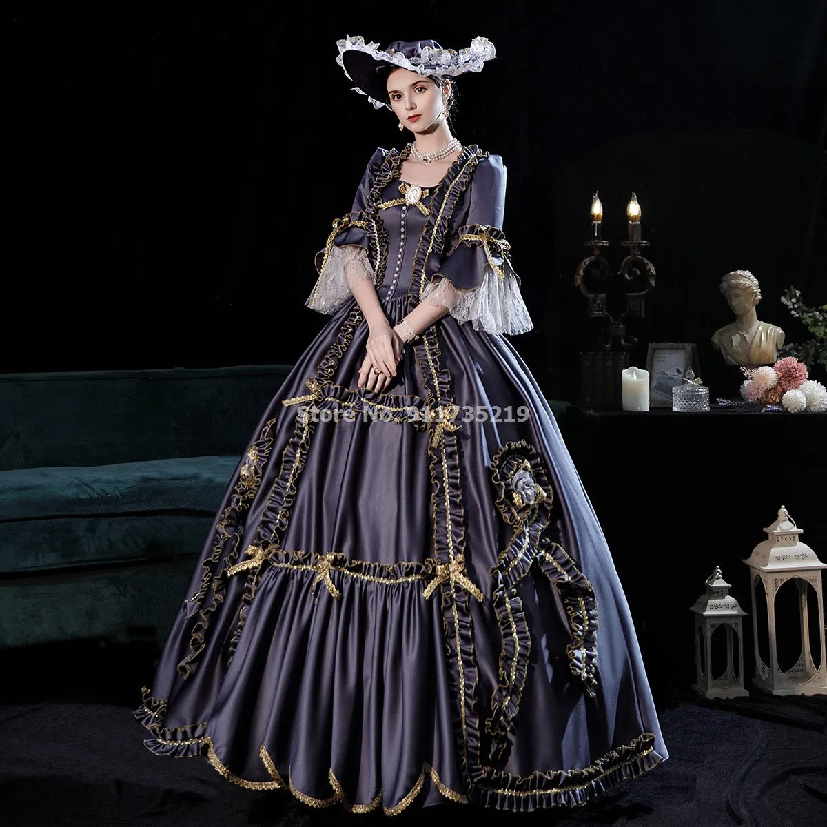 Victorian Renaissance Ball Gown – Square Neck, Flare Sleeve, Floor-Length, Empire Waist