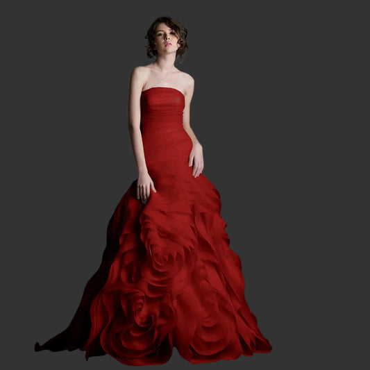 Modern Floral-Shaped Tulle Prom Gown | Custom-Made Strapless Sweetheart Long Party Dress | High-Quality Court Train Solid Custom-Color Evening Dress Luxegan