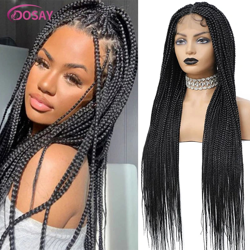 36" Full Lace Braided Wigs Synthetic Hair Box Braids Lace Front Wigs Knotless Braided Wigs For Black Women Braiding Wigs African Luxegan