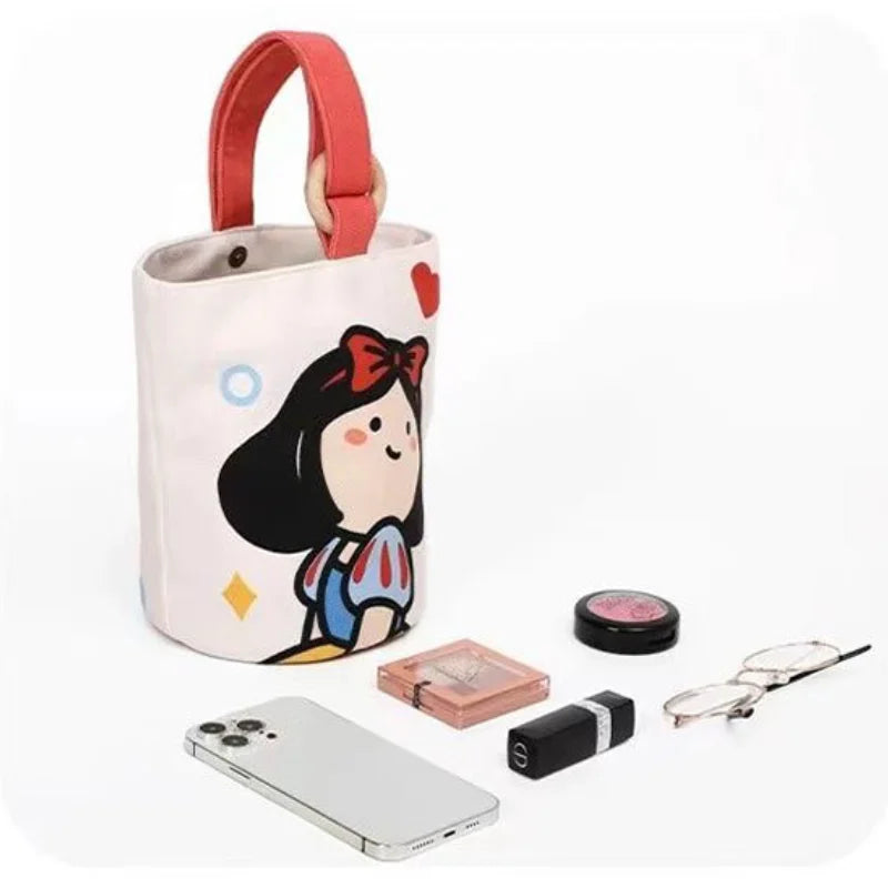 Disney Cartoon Canvas Bucket Bag | Casual Shoulder Bag Large Capacity Outing Shopping Bag | Women Sweet Cute Handbag Lunch Bag