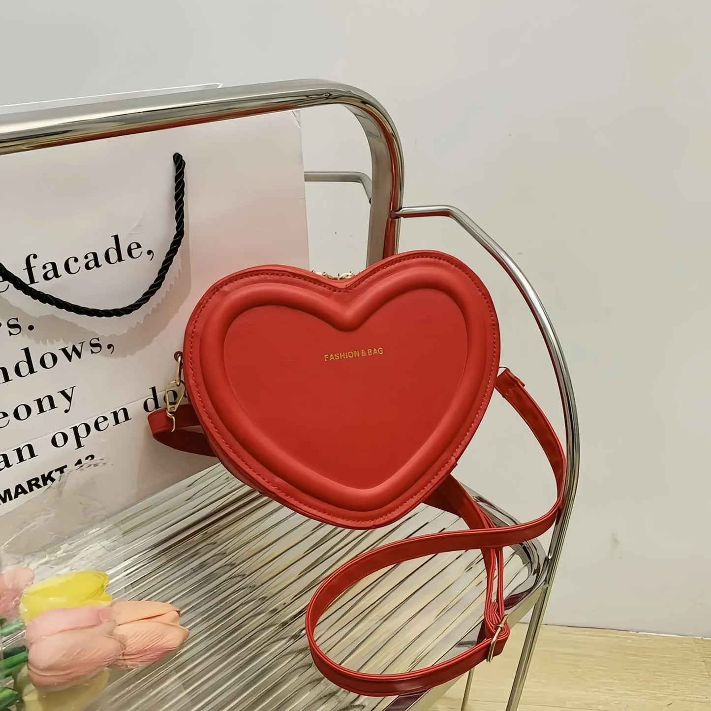 Hot Selling Heart Crossbody Bag | Women's Sweet Solid Color PU Leather Versatile Shoulder Bag | Fashion Handbag (Tan) Luxegan