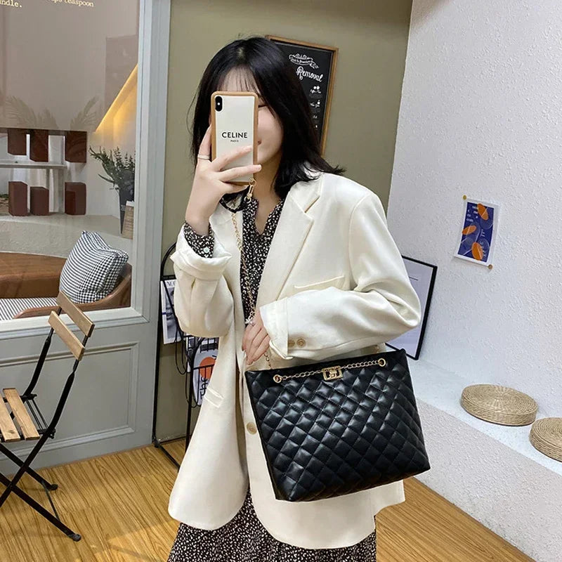 Tote Bags for Women | PU Leather Diamond Lattice Handbag & Large Capacity Underarm Shoulder Bag Luxegan