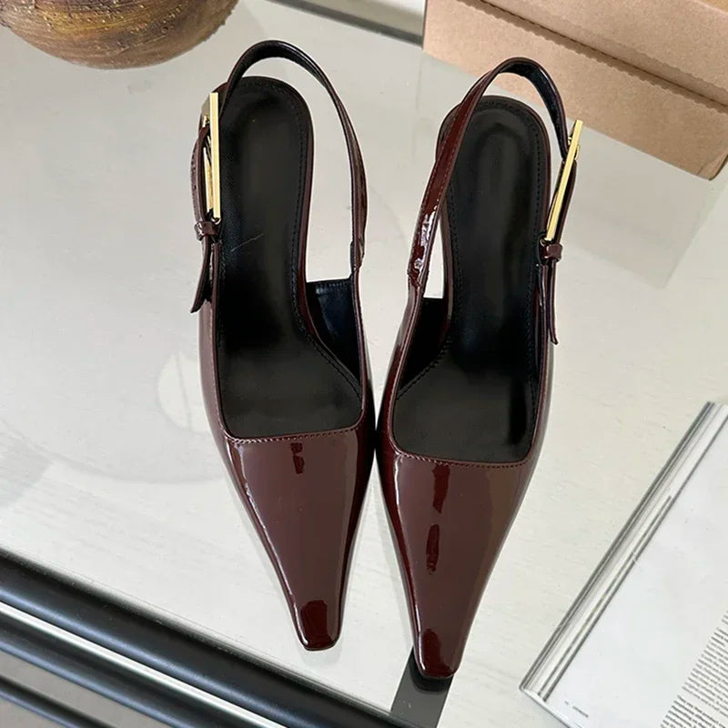 Summer New Fashion Slingback Pumps | Sophisticated Transparent Pointed Toe Heels | Elegant "Patent Leather" Dress Sandals | "Dignified" High Thin Heel Wedding Shoes for Radiant Versatile Styling Luxegan