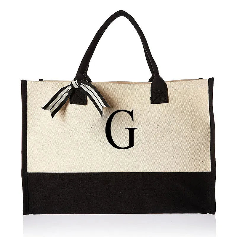 Fashion Floral & Letter Print Canvas Tote | Large Capacity "HARD" Structured Business Handbag | Portable Beach & Shopping Shoulder Bag | Unisex Casual Multi-Purpose Tote Luxegan